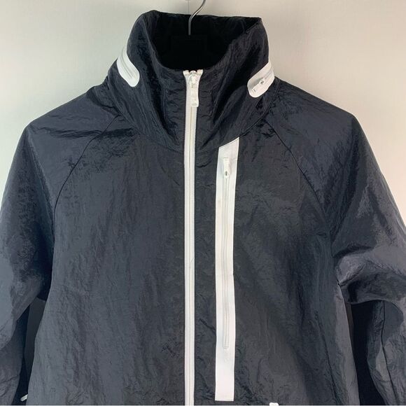 Nike Women's Tech Aeroshield Moto Black & White Jacket hooded raincoat sz large - Picture 2 of 9